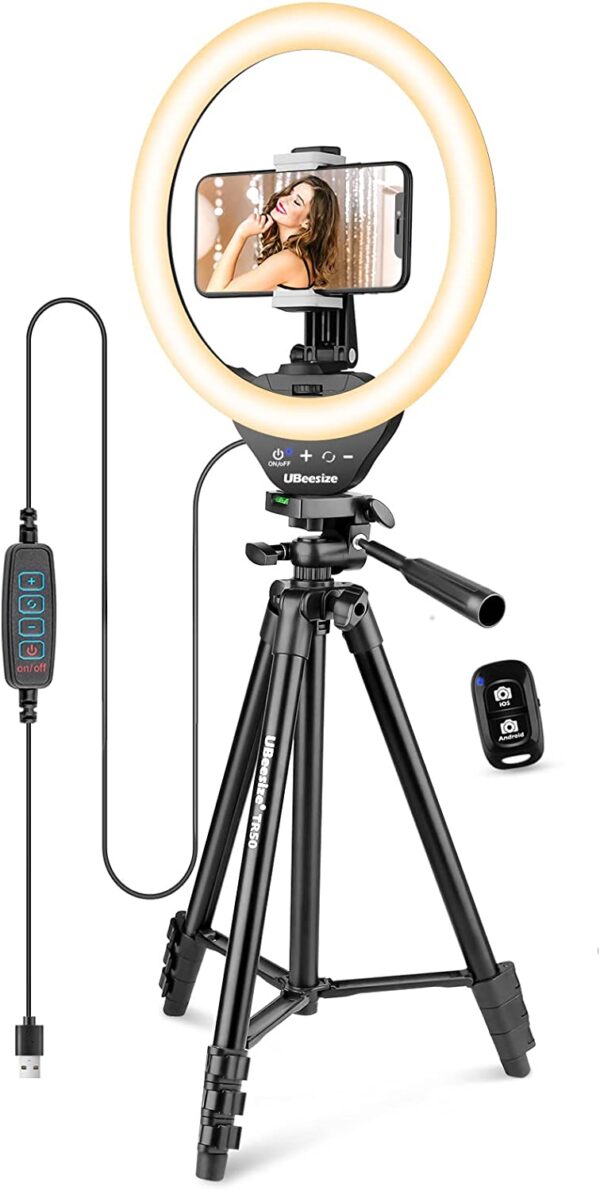 Ring light with 50 inch (127 cm) extendable tripod stand, UBeesize LED circle lights